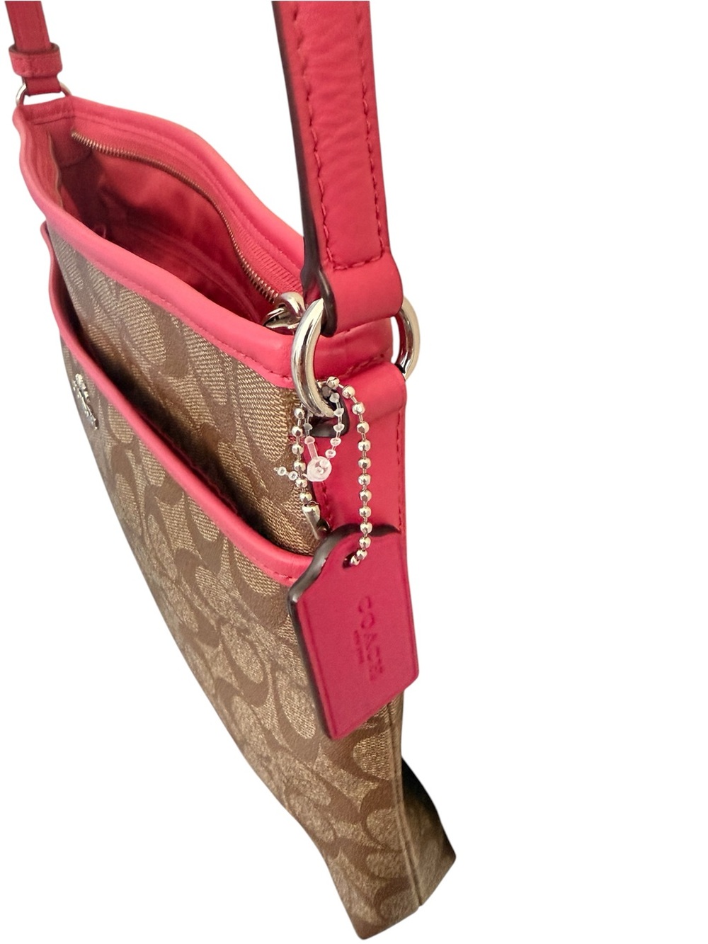 Coach Signature File Bag Pink and Khaki Crossbody Bag #F58297 - Picture 5 of 9